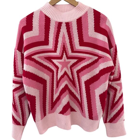 SHEIN Pink Red White Star Sweater Size Medium - Picture 6 of 9